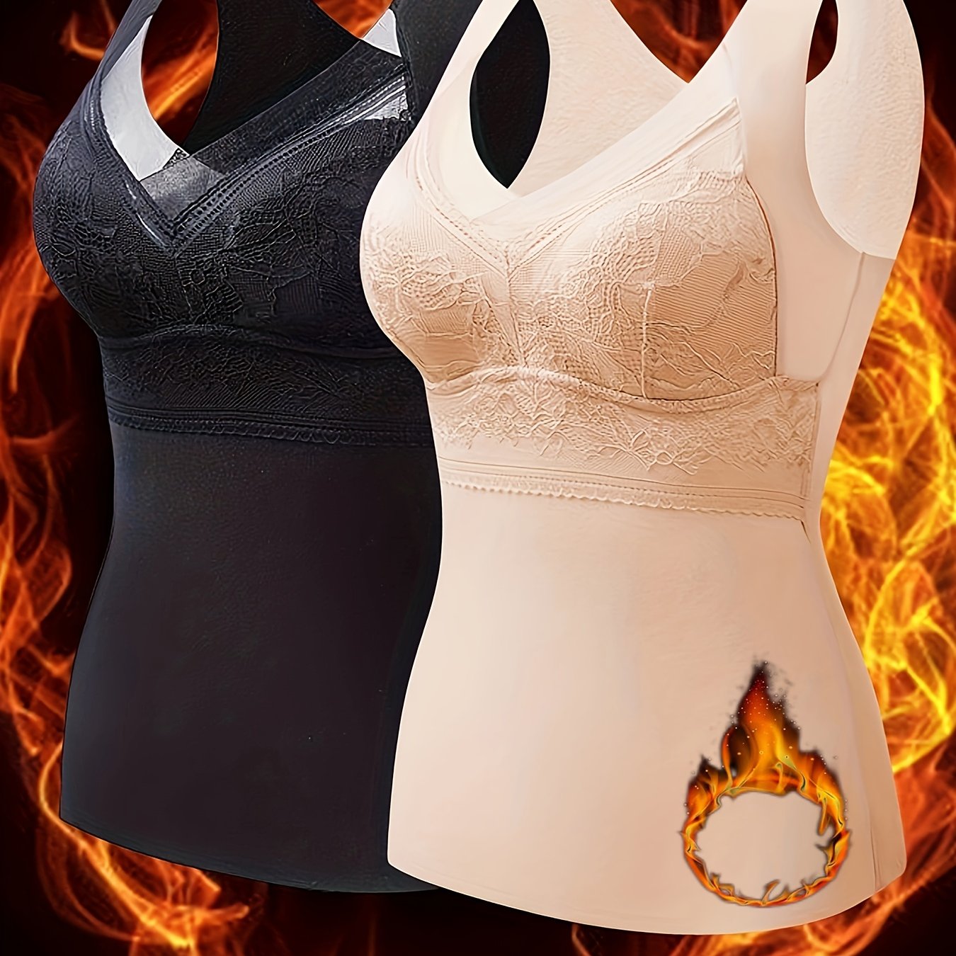 Image of 2pcs Set Autumn And Winter New German Velvet Warm Vest Women'-sided Brushed With Chest Pad Slim Thermal Underwear Women
