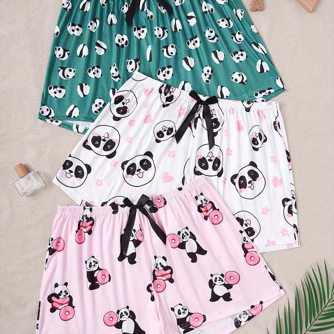 TEMU 3pcs Set Of Casual Shorts With Animal Panda Print