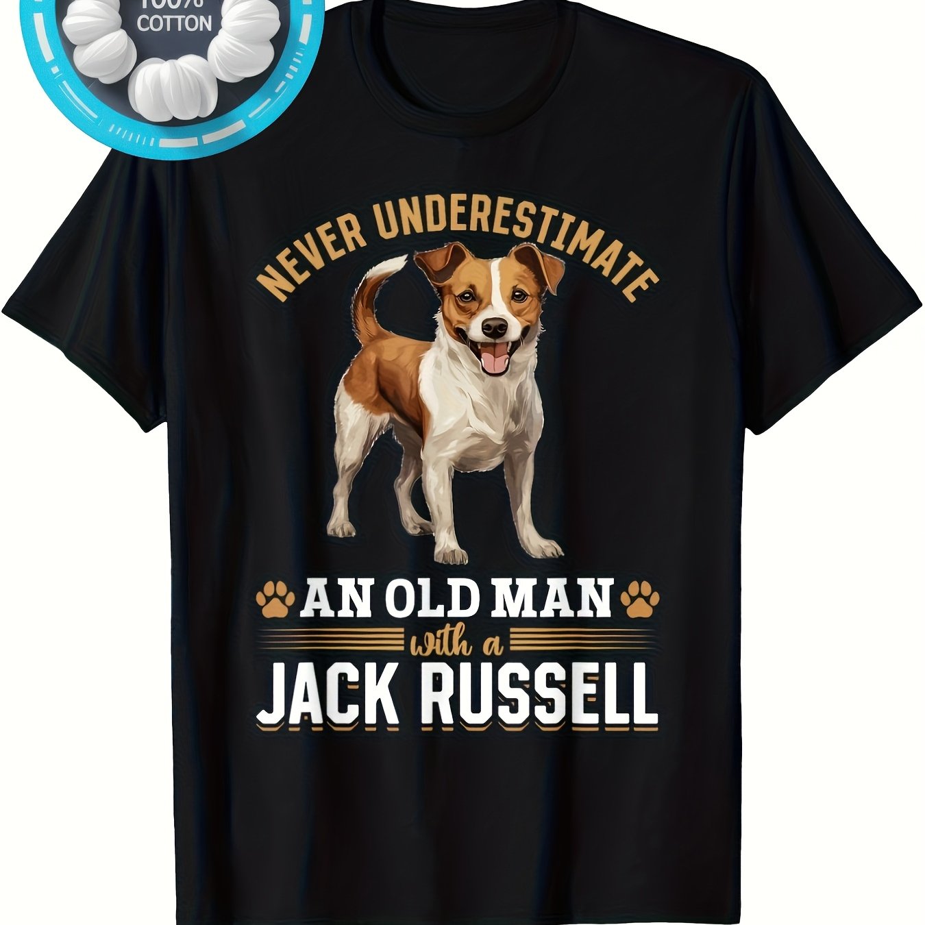 TEMU Men's Heavyweight 200gsm T-shirt With Terrier Dog Graphic & "never An Old 0059" Slogan - Unisex Casual Round Neck Short Sleeve Tee For Dog
