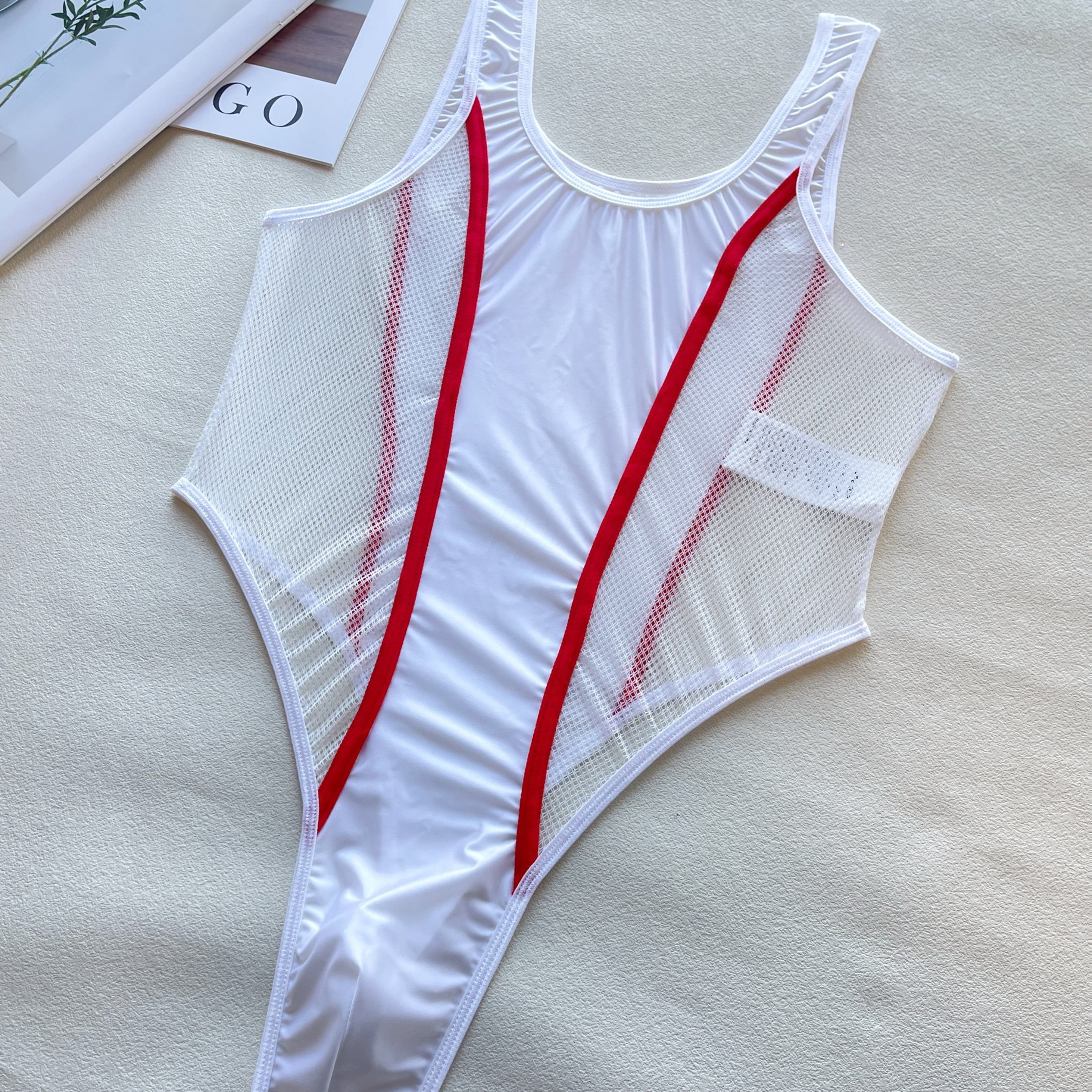 TEMU Men's Mesh Bodysuit, Semi-sheer Mesh , Sexy , High-stretch Skin-friendly Fabric, Breathable And Comfortable, Suitable For Home, Dates, Sports,