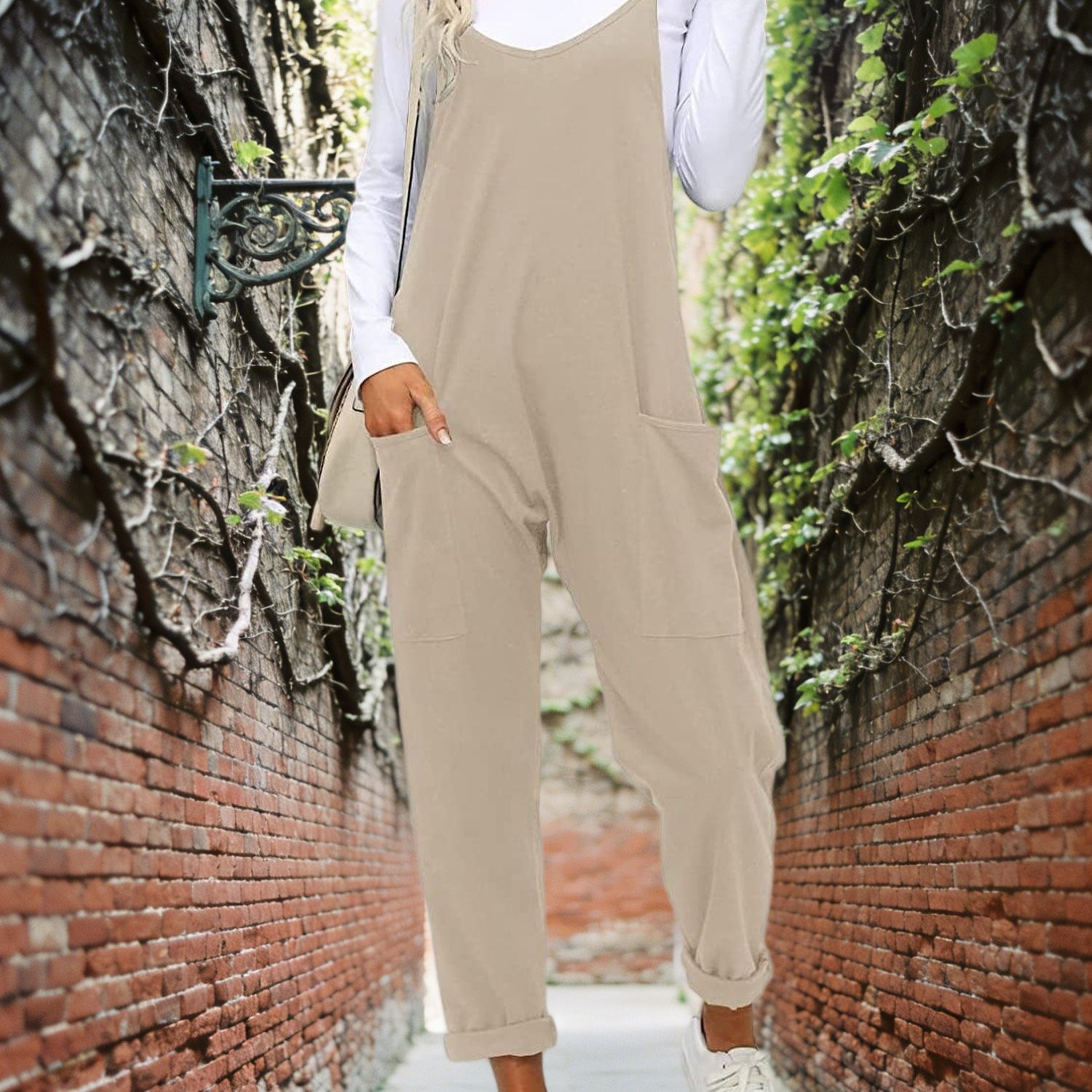 Women's Summer Spaghetti Strap Jumpsuit - Sleeveless Loose Long Pants Casual Overalls With Pockets