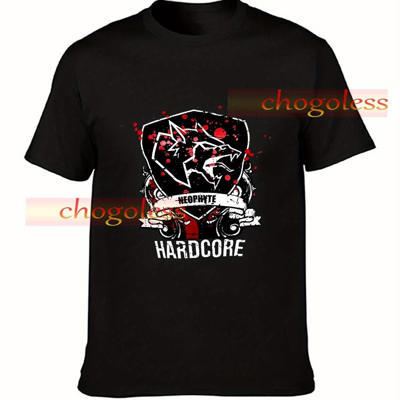 Image of Men's Black Hardcore Graphic T-shirt - Style Red & Print, Short Sleeve Round Neck Casual Fit, , Punk Inspired Casual Attire For Concerts & Streetwear - Durable Music Tee