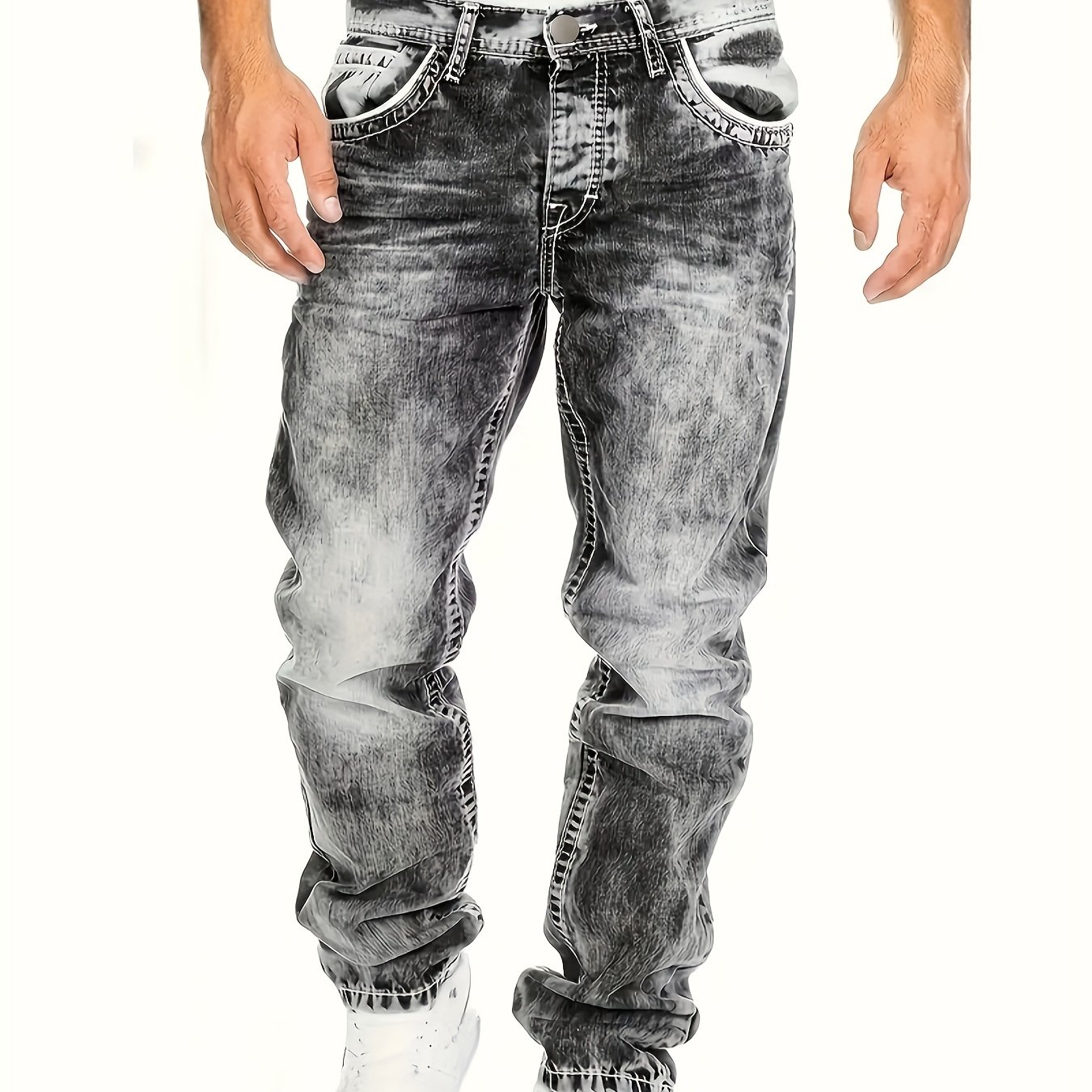 Image of Straight-leg Jeans - Stretch Denim Pants, Stretchable Non-see-through Fabric For Everyday & Formal Wear - Jeans For Men, Comfortable Fashion, Detailed Embroidery, Autumn Menswear