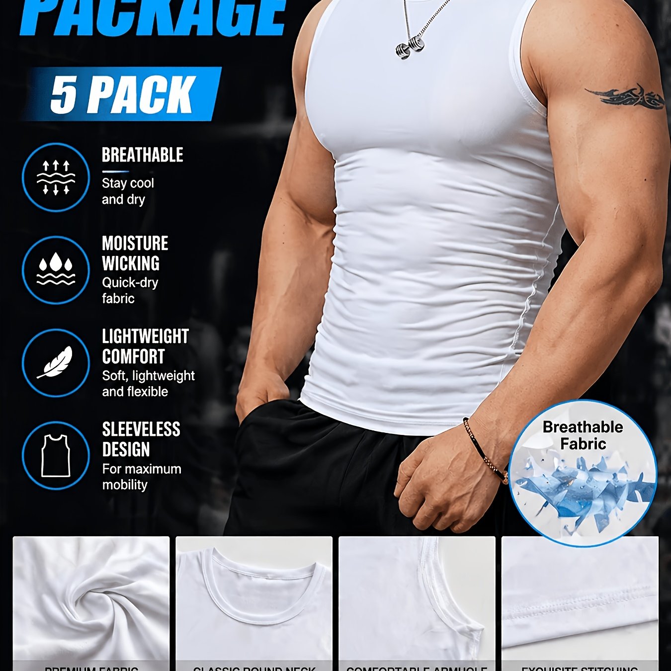 TEMU Chaleco Ajustado, Camiseta de Tirantes Deportiva de Fitness de Secado Rápido para Hombre