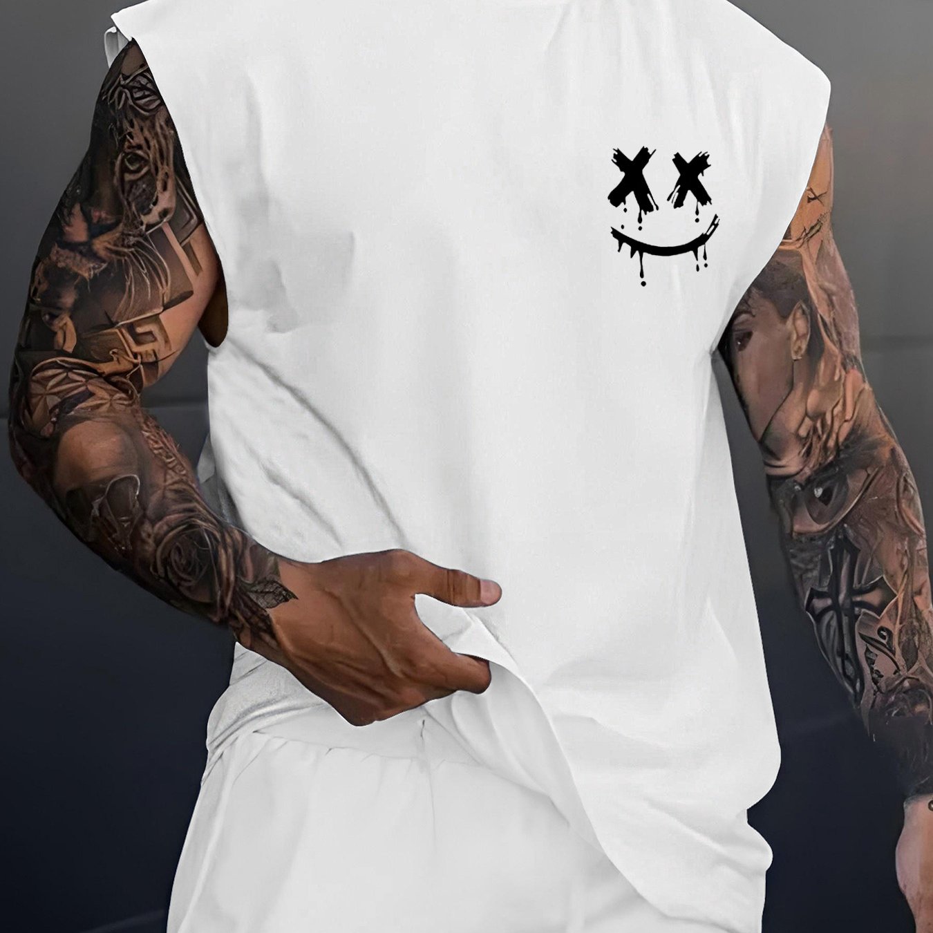 TEMU Men's Patterned Tank Top, Printed , Suitable For And Gym, Plus Size