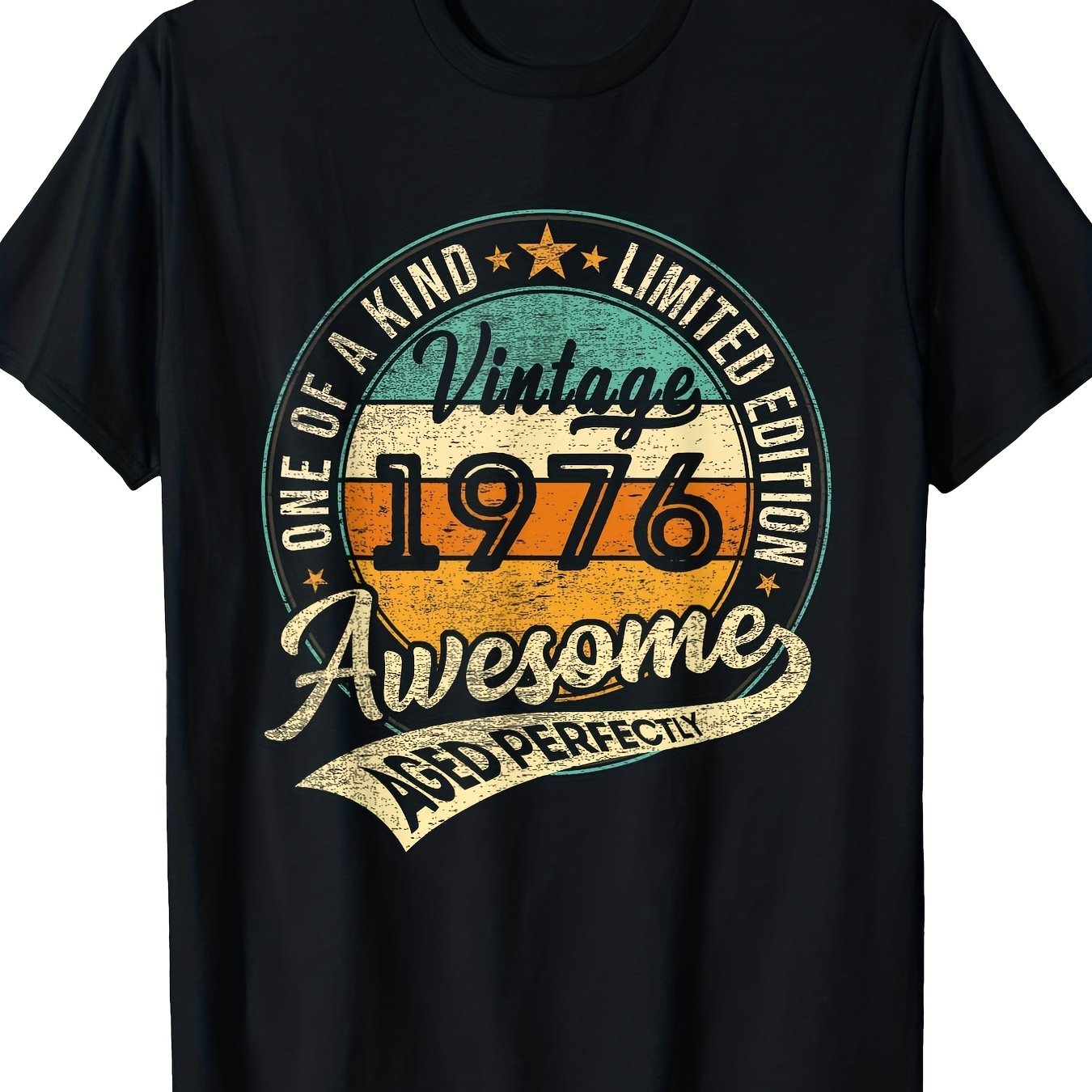 TEMU Men's 1976 Edition 50th Birthday T Shirt Vintage 70s Retro Design With 1976 Print Comfortable Loose Fit Short Sleeve Crew Neck Tee 50 Years Gift