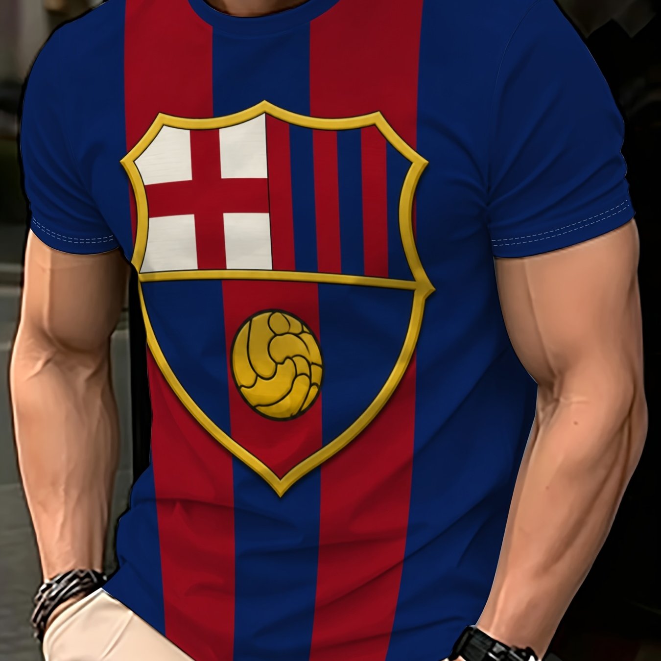 TEMU Men's Short Sleeve T-shirt Red Football Club Badge Sports Daily Wear Fashion Trendy All-match Fan Top Summer Neck Tee - Print Design - Not