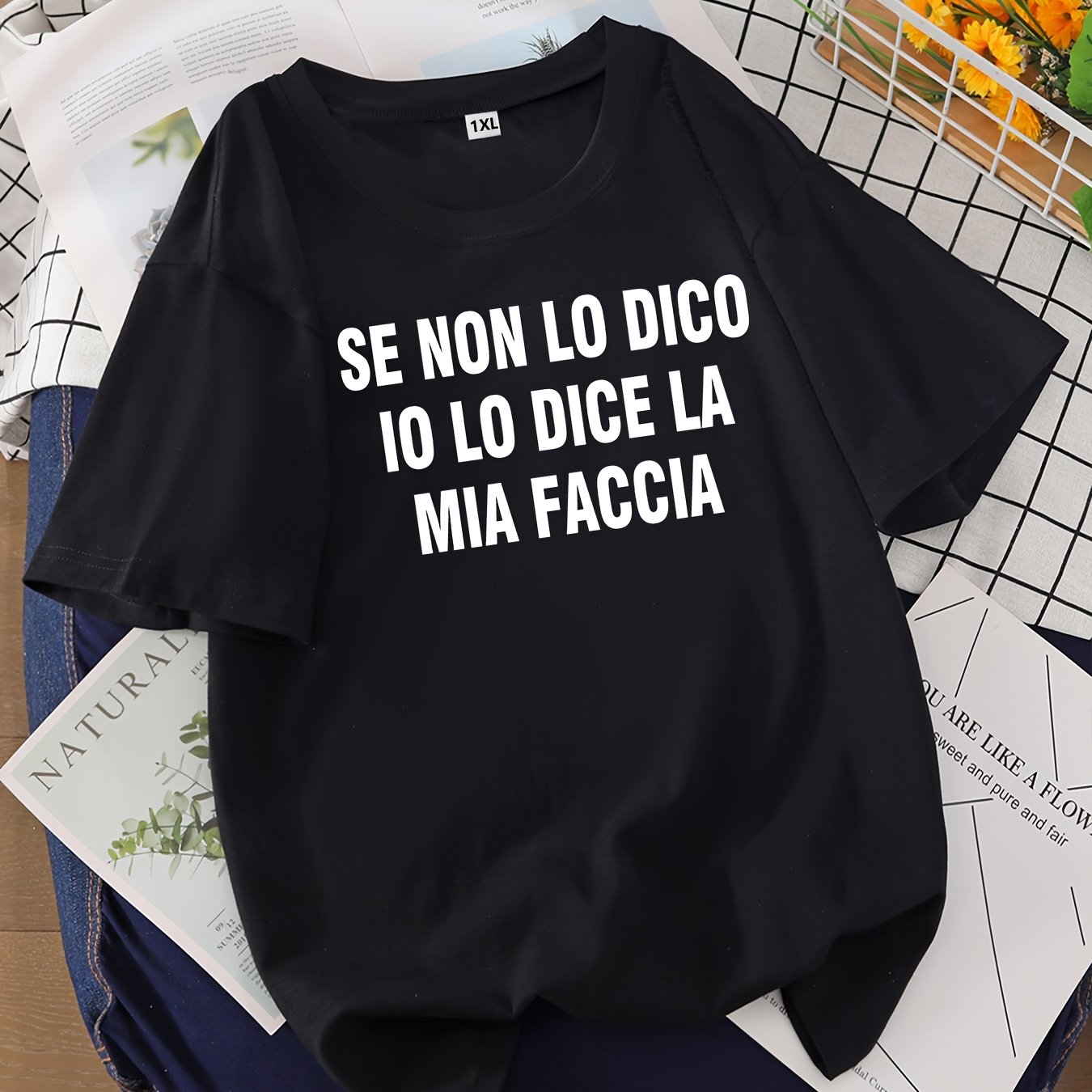 TEMU Taglie Forti, T-shirt Taglie Forti con Stampa a Lettere, Maglia Casual a Maniche Corte e per Estate e , Abbigliamento Taglie Forti da Donna