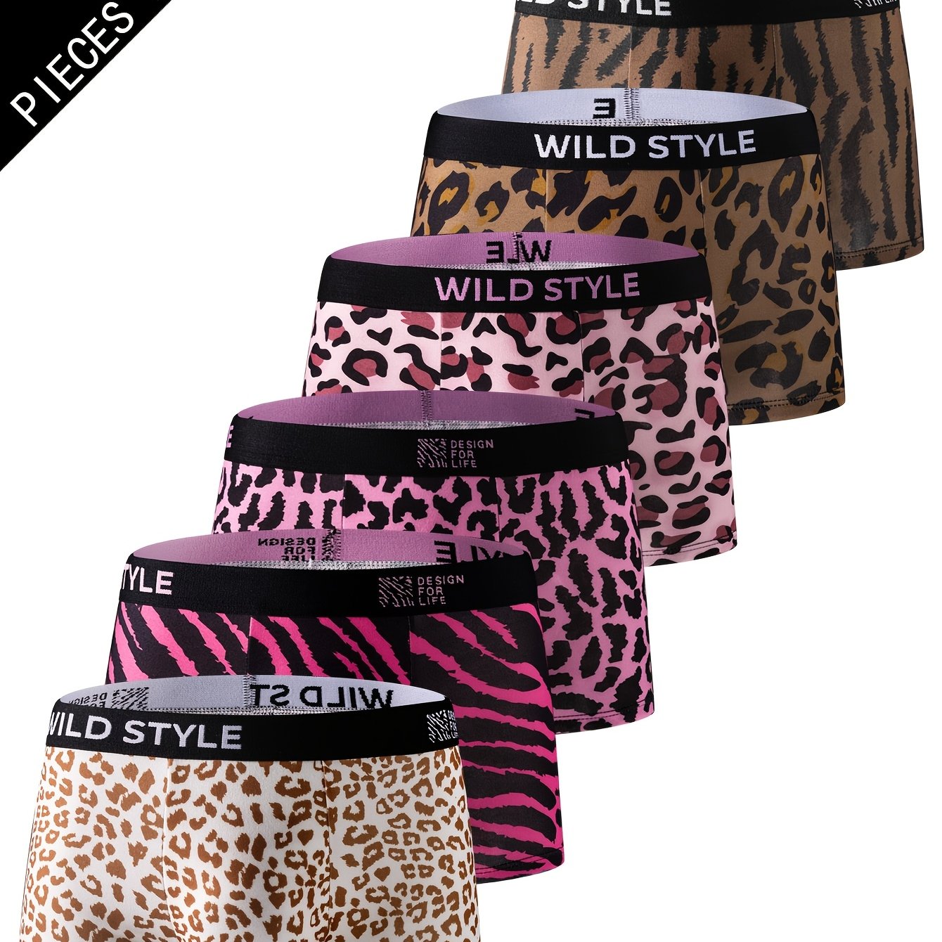 E-shop 6er-Pack Herren-Boxershorts mit Leopardenmuster – Stilvolle, atmungsaktive bequeme Shorts mit hoher Elastizität schnelltrocknendem Stoff,