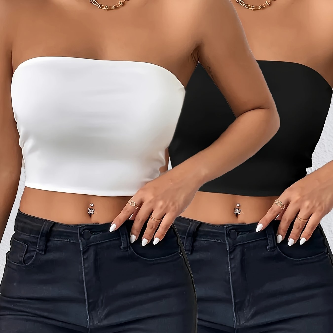 Image of Two-piece Sexy Navel-baring Tube Top With Attached Harness Vest For Outer Wear And Chest-wrapping Top