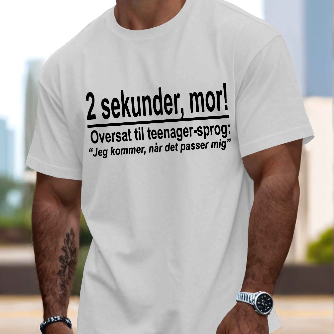 TEMU Humorous Danish Design Men's Short Sleeve Tee - Lightweight, Round Neck, Regular Fit, Casual Summer Wear, Funny Apparel With Geometric Texture