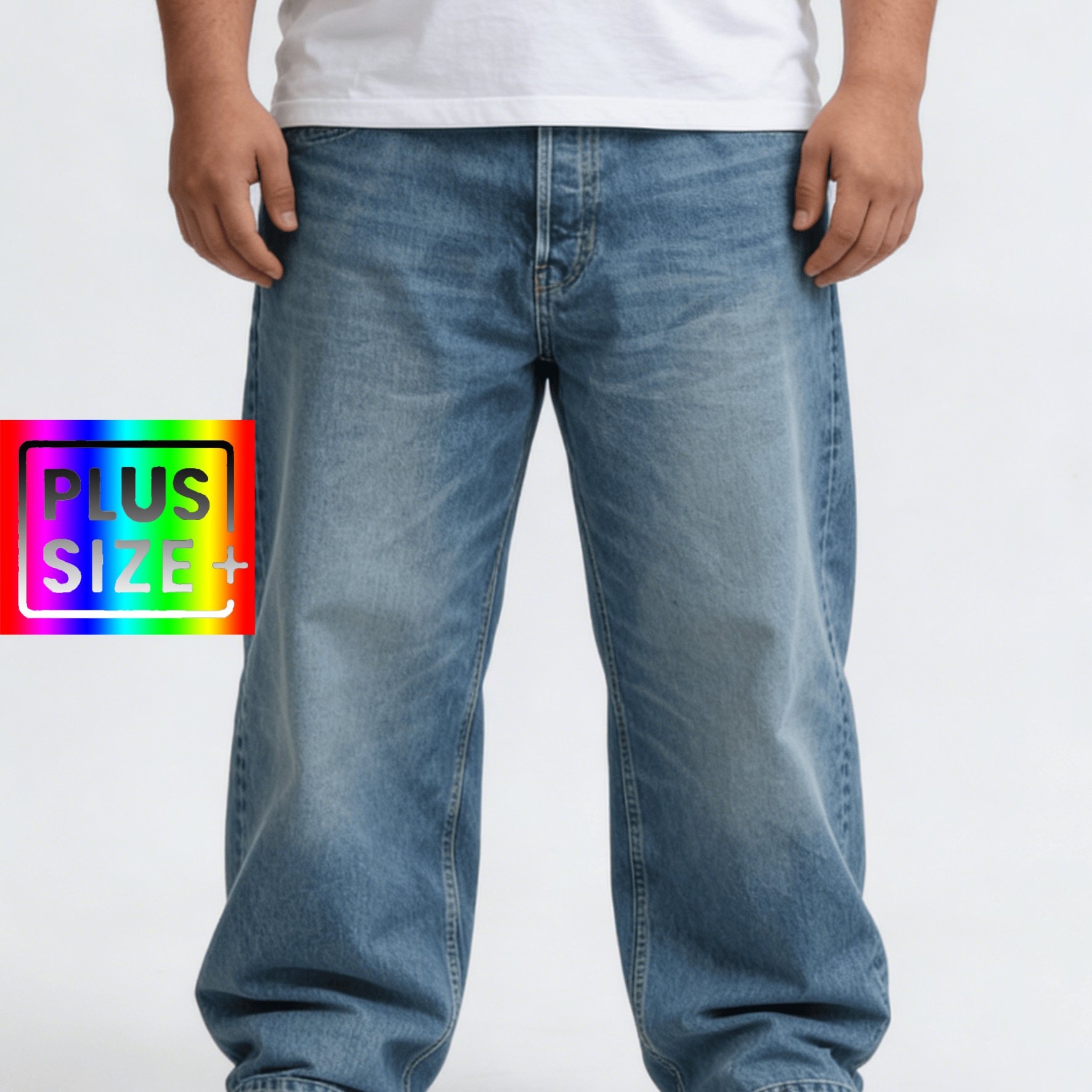 Image of Hme-307 Men's Plus Size Casual Wide-leg Loose Jeans, Vintage Street Style, Denim, Machine Washable, Suitable For , Item