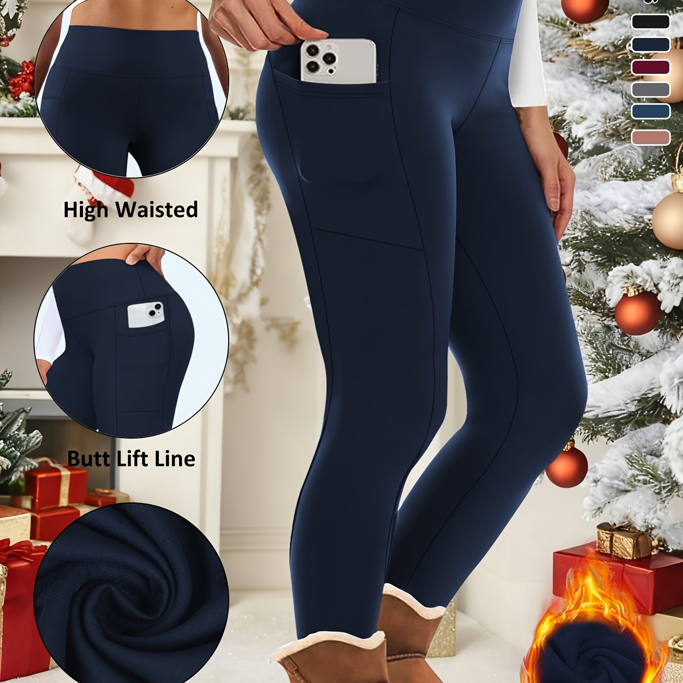 TEMU Plus Size Women's Autumn/winter -lined Leggings Tight-fitting Trousers, Pants High-waisted Tummy- Stretchy And Warm Elegant And Fashionable