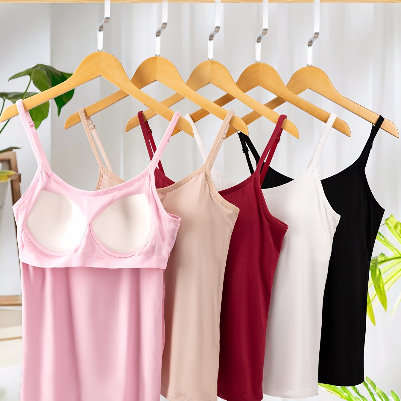 E-shop Damen-Camisole-Tanktops mit integrierten BH-Pads, 5 Stück pro Packung, geeignet für alle Jahreszeiten