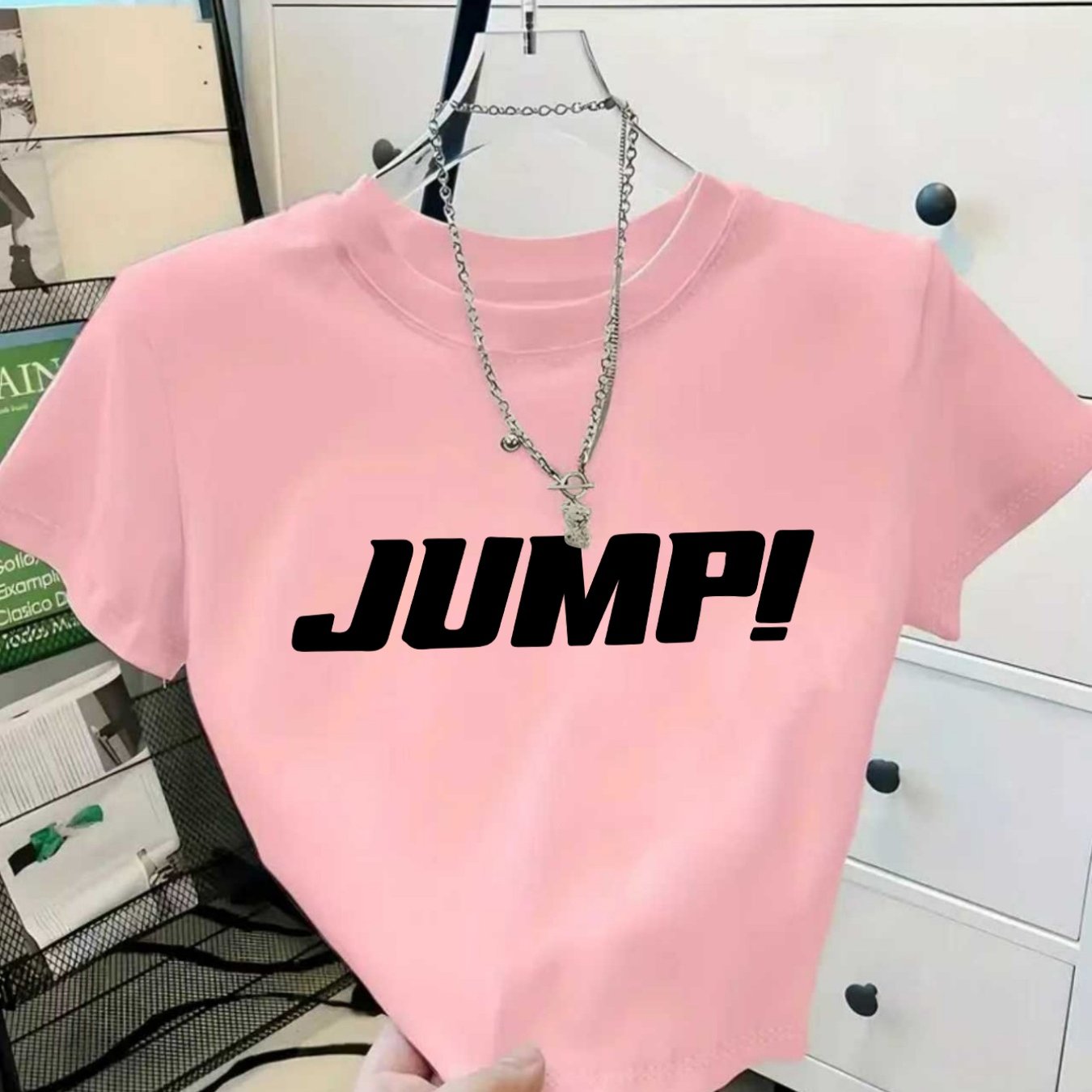 TEMU Jump! English Printed Short Sleeve T-shirt For Women