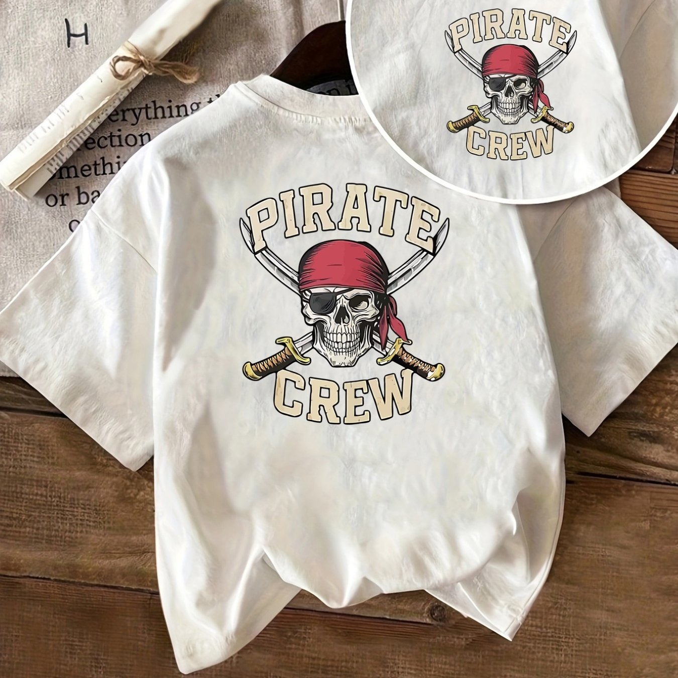 TEMU Front And Back Printed Short Sleeve, Pirate Theme, Skull Head Print Women' Piece Trendy Casual T-shirt, Short Sleeve Round Neck Casual Top,