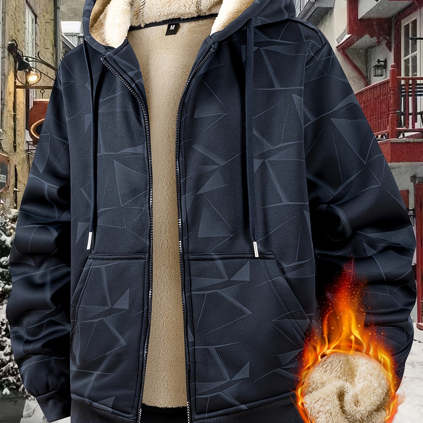 TEMU European And Men's Fleece-lined Thickened Hooded Jacket, Gradient Color Plus-size Jacket, Classic Vintage Style, New Autumn/winter Collection,