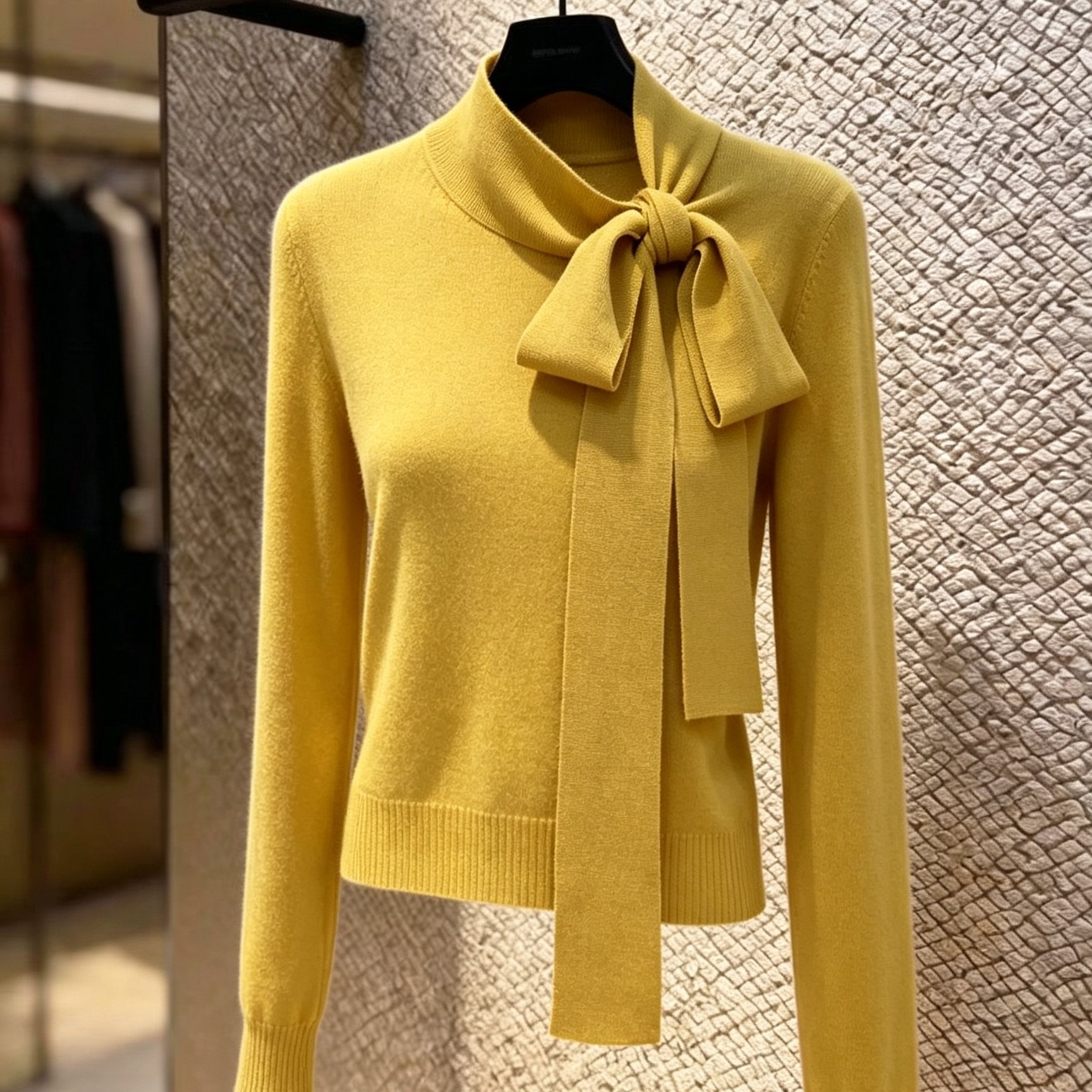TEMU Autumn Winter Women's Pullover Sweater With Bow And Long Drawstring, Semi-high Neck, Delicate Fabric, Comfortable, Large Bow And Tassel