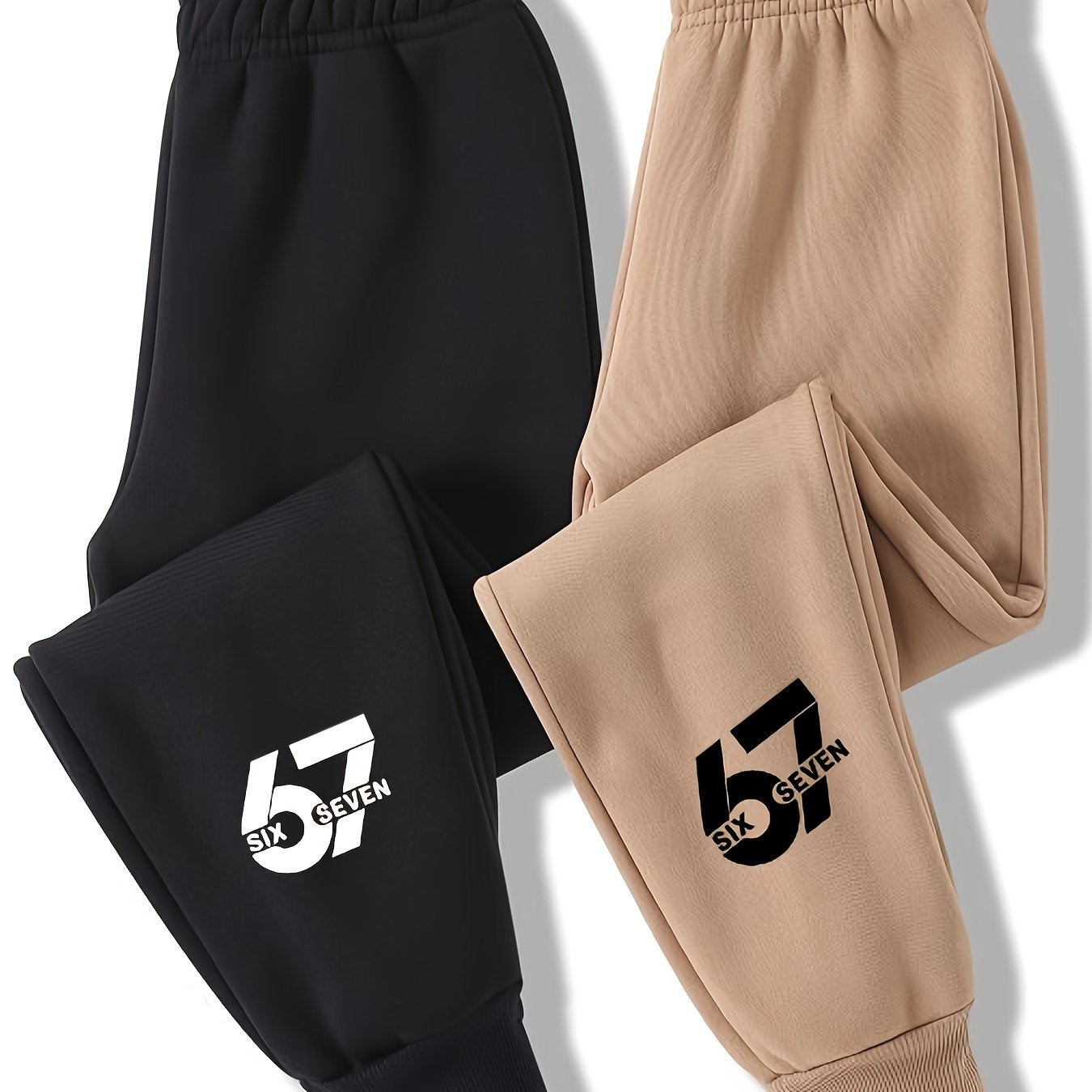 Image of New 67 Digital Letter Printed Trousers For Boys And Girls - Casual Sports Long Pants - Warm Outdoor Long Pants 2pcs Outfit, For Outdoor