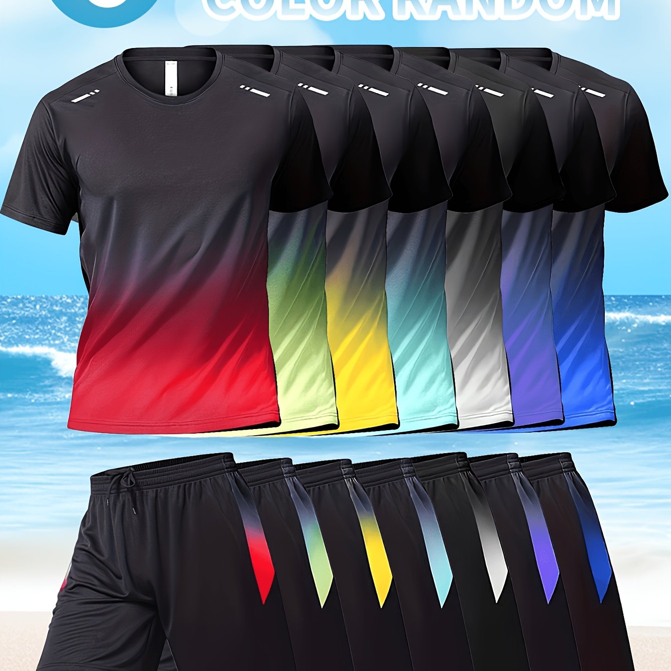 TEMU Color Random 6pcs Set, 6pcs Color Random Men's Summer Short-sleeve And Shorts Sportswear Casual Top And Bottom Set, 3 T-shirts + 3 Shorts With