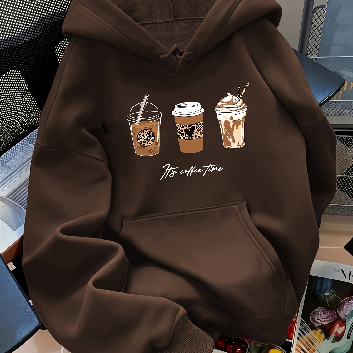 TEMU Women' Letter Print Hooded Drawstring Sweatshirt With Lining And Kangaroo Pocket, Loose Fit Versatile Casual Sporty Long Sleeve Top For