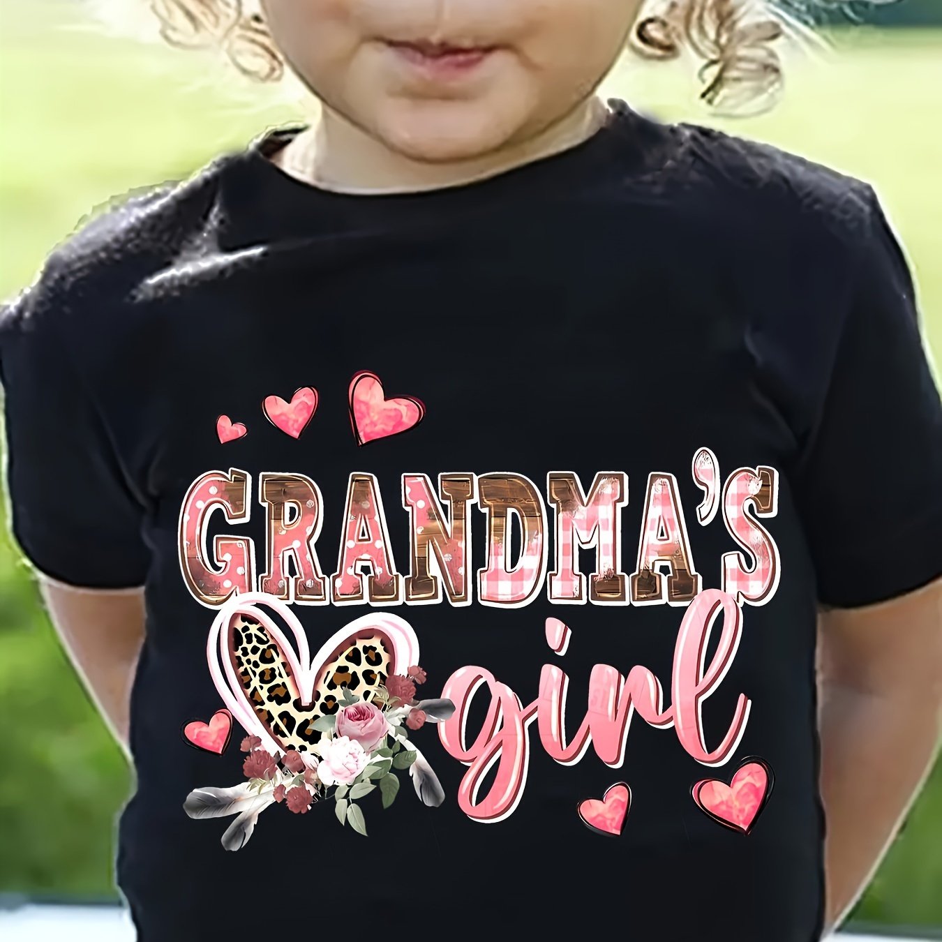 TEMU This Tee Features A ' Girl' Print Along With Floral Designs, Offering A Comfy And -back Style With A Round Neckline And Short Sleeves