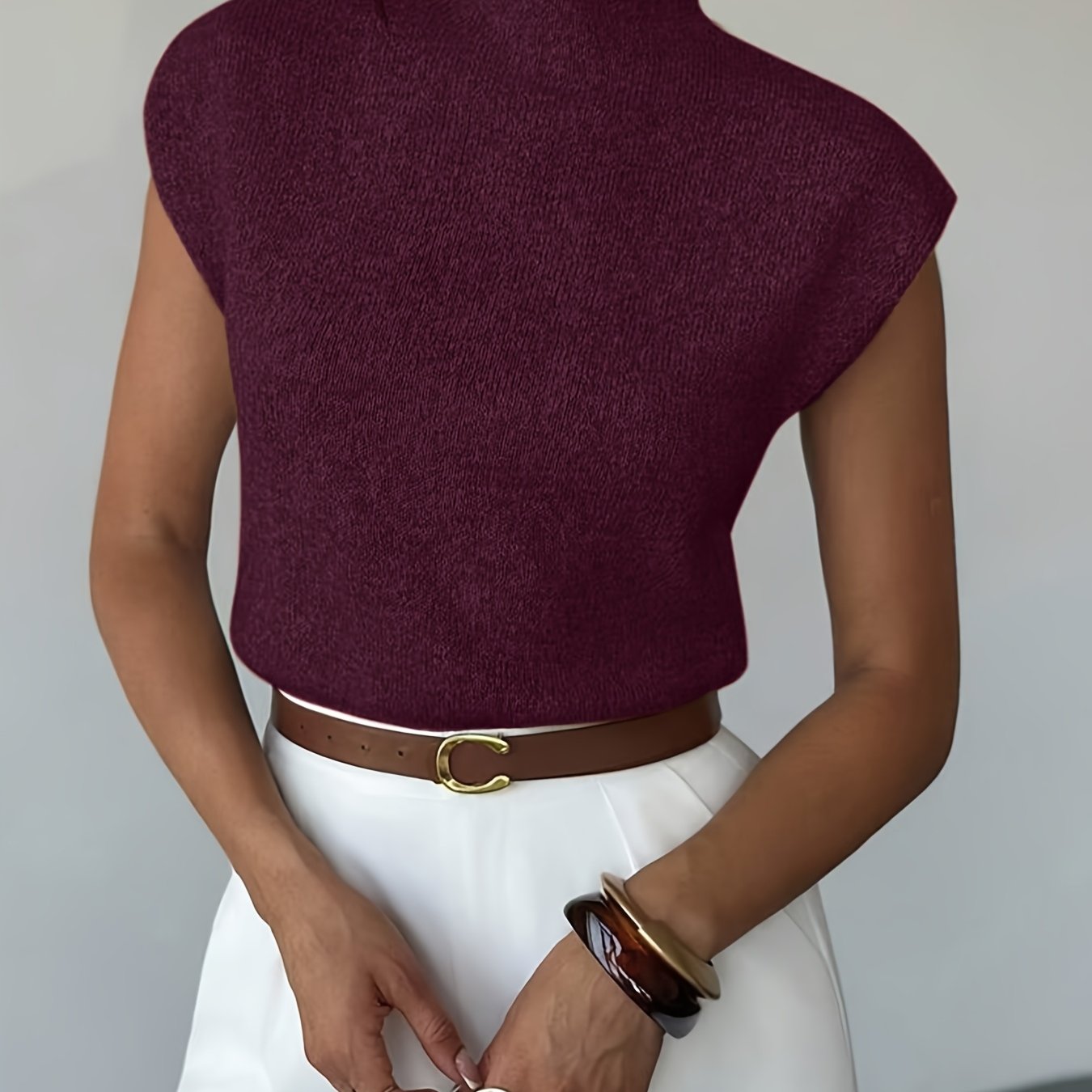 TEMU Conjunto elegante e para mujer, ideal para ir al trabajo o . Camiseta media bufanda holgada y versátil.