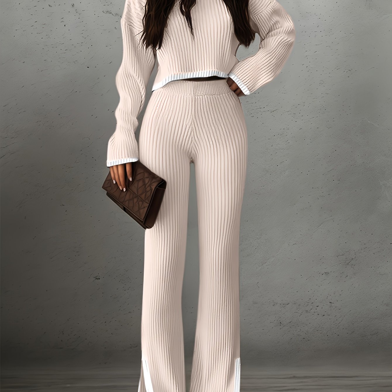 E-shop Weihnachts Damen Kurzarm Rundhals Langarm Top und Einfarbige , Lässiges Damenmode Set