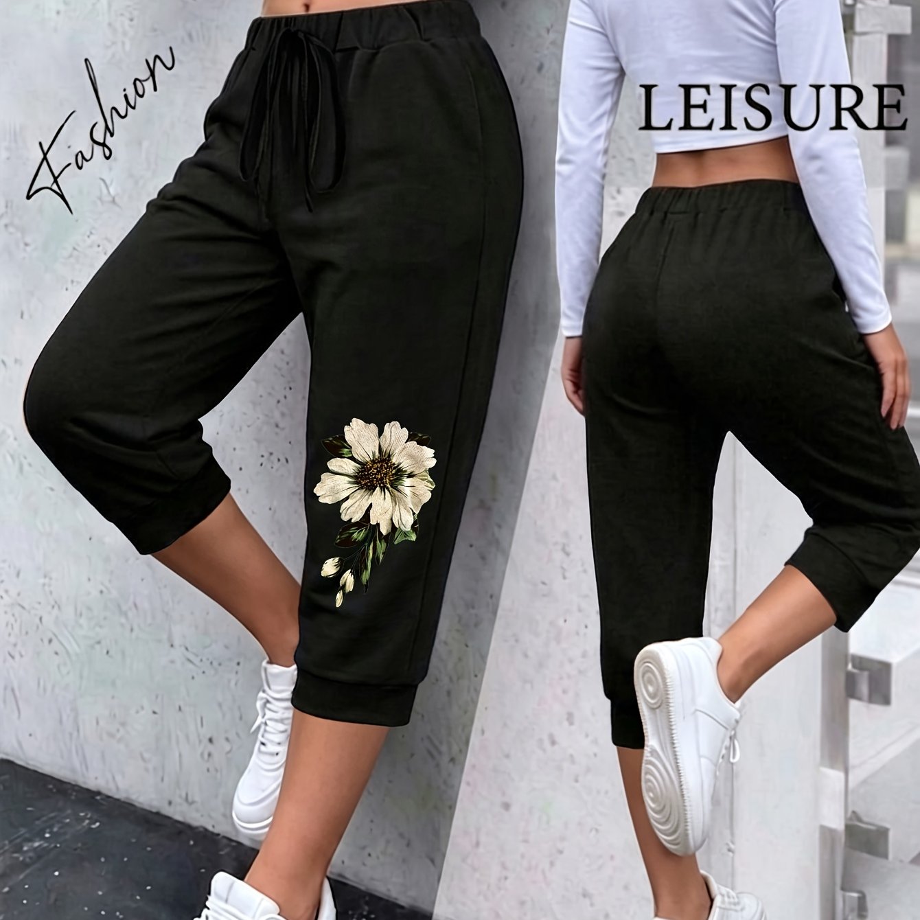 TEMU Plus Size, New Women's Plus Size Wide-leg Harem Pants, Loose Fit Casual Elastic Waist Midi Pants, Printed Pants For Home, Vacation, Fashionable