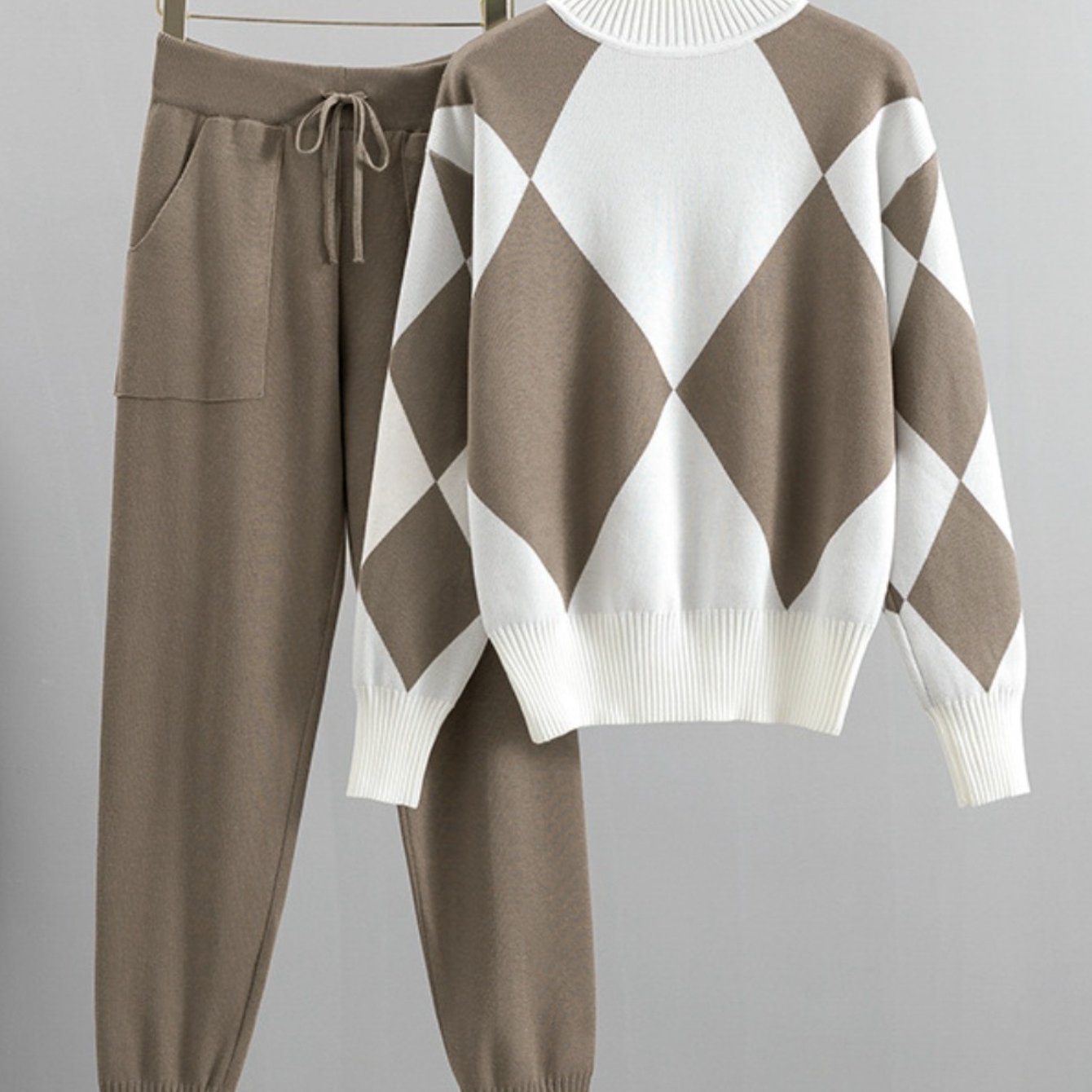 TEMU Women's New Autumn/ Winter Casual Check Pattern Sweater Set - Style Trendy 2pcs Outfit, Perfect For Spring/ Autumu/ Winter
