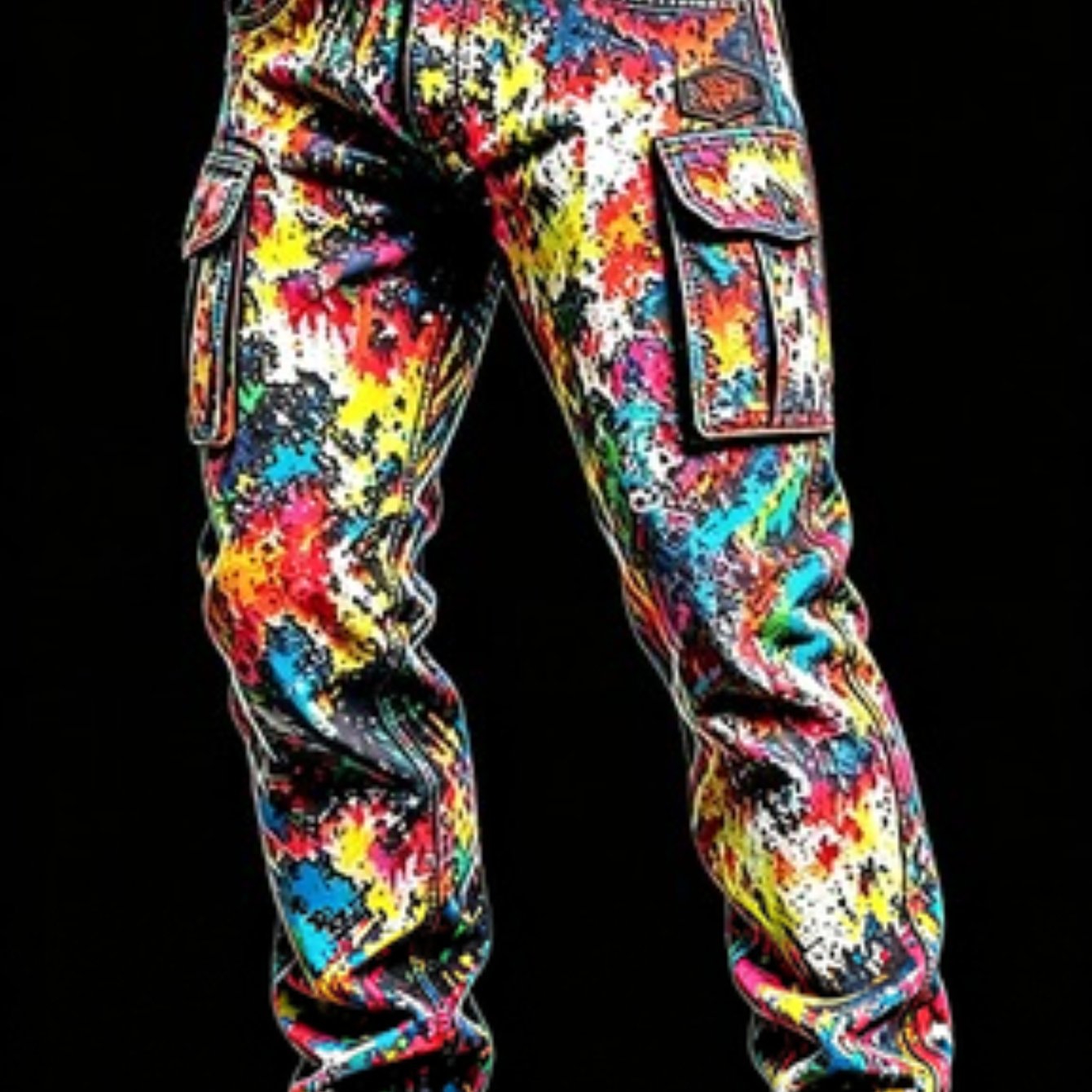 Men's Fashion Printed Work Pants With Colorful Splatter Graffiti And Multiple Pockets, Style Loose Leisure Long Pants For Daily Outing, Commuting And Personalized Styling