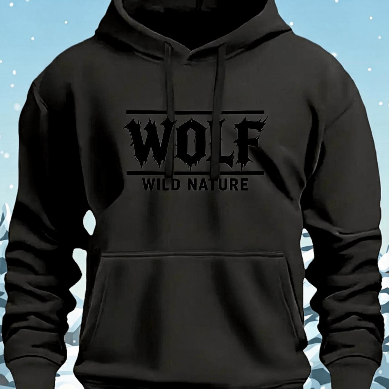 Image of Zcaynger 's Hoodie Wolf Theme Designed Trendy Printed Hoodie Men's Hoodie Fleece Thickened Warm Hoodie Winter Season Outdoor Snow Scene Gift For