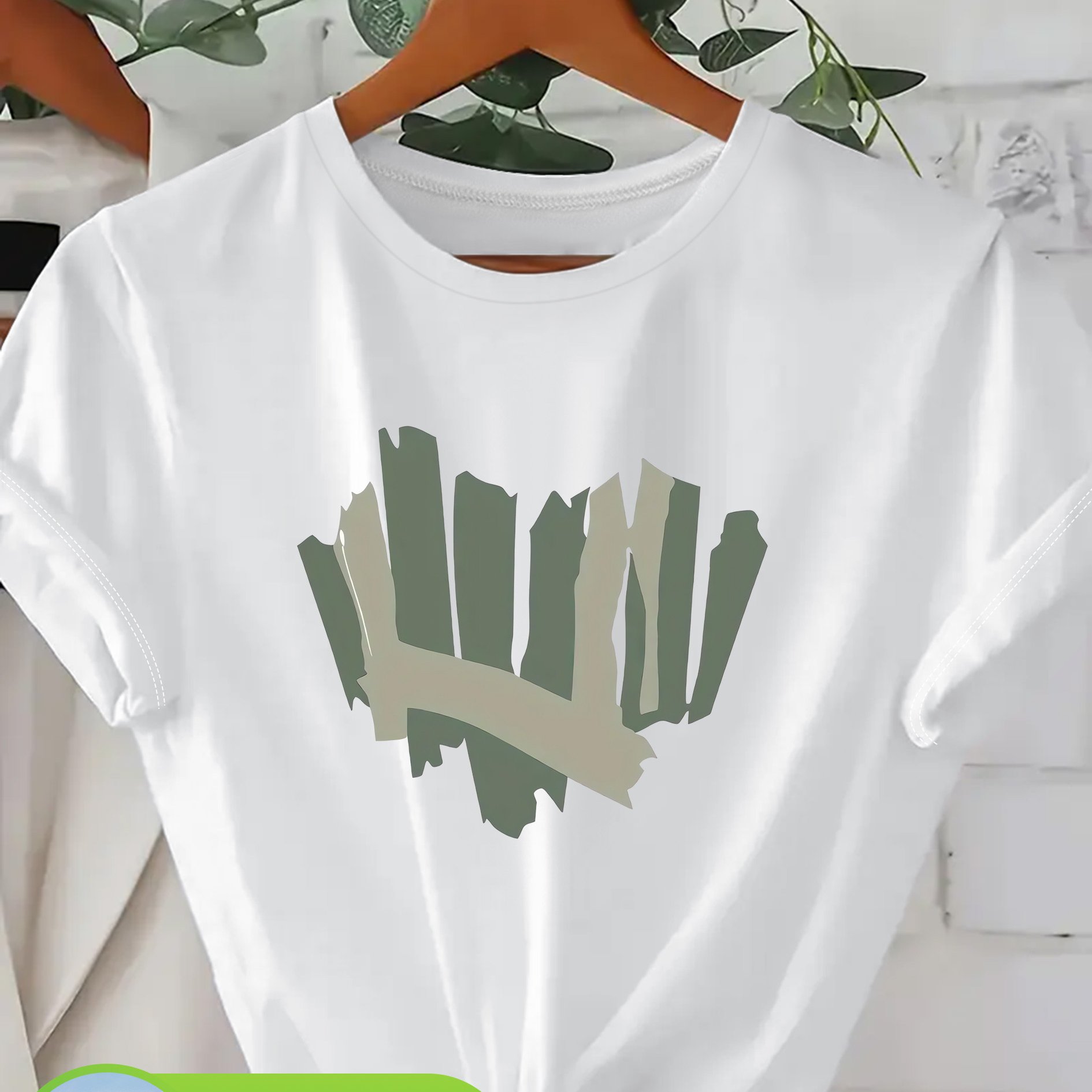 Image of Women's Spring/summer Fashion Casual 100% Short-sleeve Crew Neck T-shirt, Abstract Line Pattern, Comfortable And Breathable Top For Daily Commuting, Home, And