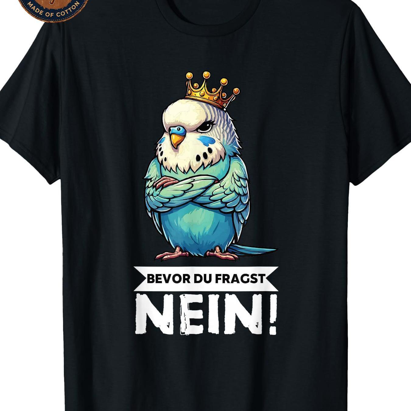 Image of Men's T-shirt Before You Ask No German Text Budgie Crown Graphic Print T-shirt Unisex Casual Breathable Soft Streetwear Summer Everyday Wear Outdoor Attire Washable Fit Neck Round Comfortable Family