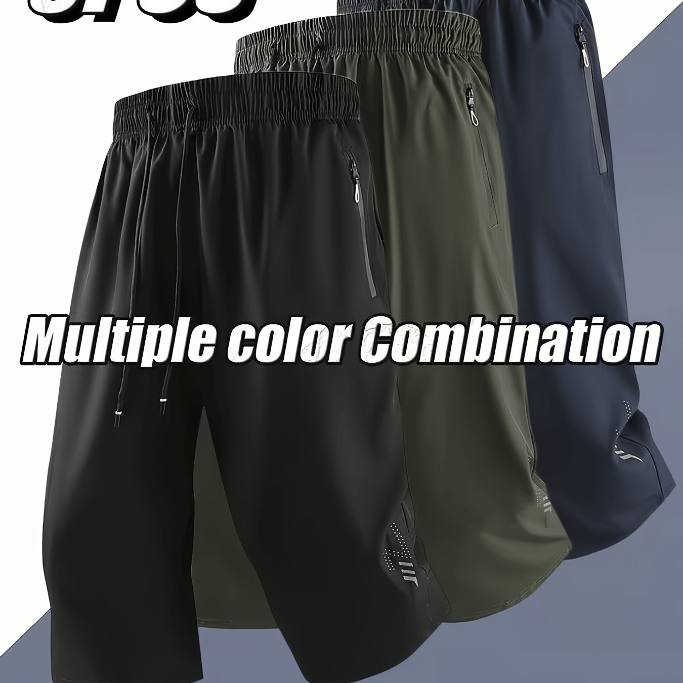 TEMU 3pcs Set, Men's Ice-silky Fiber Quick-drying Sports Capri Pants, In Extra Large Size, With Breathable Fabric, Suitable For Summer Wear, Suitable
