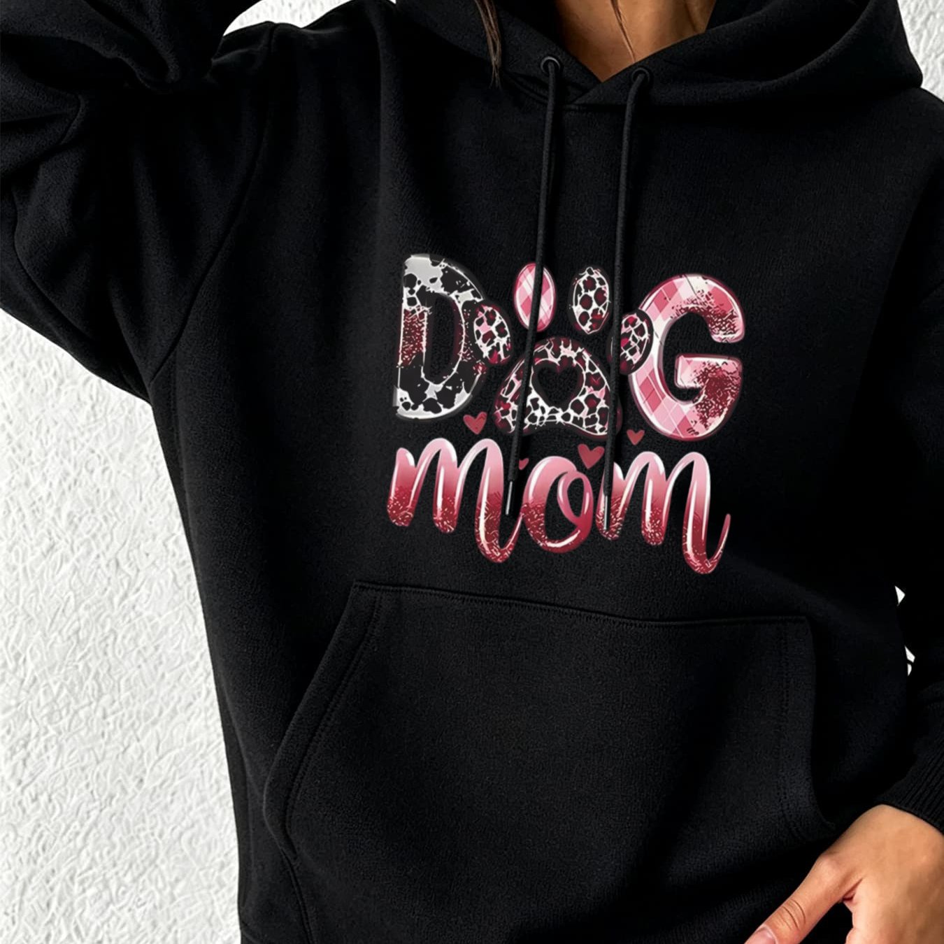 Image of Autumn Winter New Hoodie For Women - Loose Fit Pullover With 'dog Mom' Heart Print, Casual Wear For Pet Lovers, Fashion