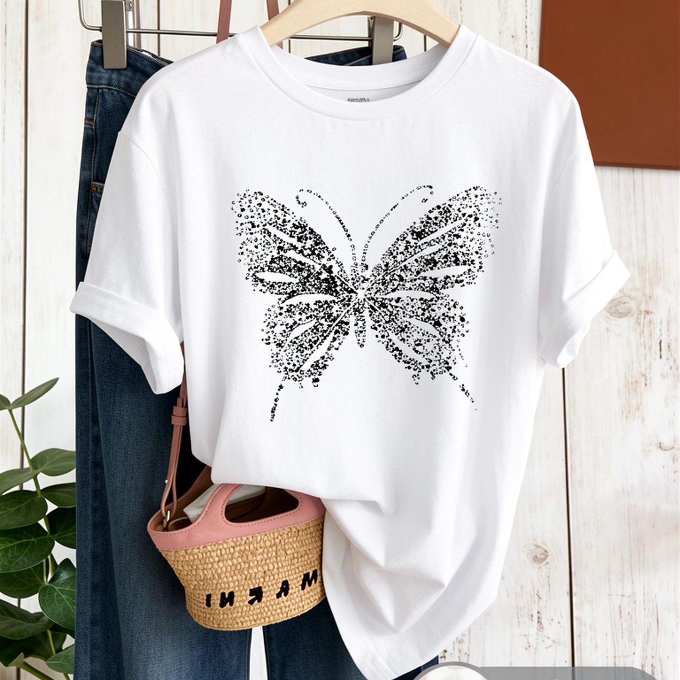 Image of Women's 100% Short Sleeve T-shirt With Glitter Print - Soft Breathable Loose Fit Round Neck Suitable For Daily Wear, Travel & , Options, Machine Washable Spring Summer Casual Top