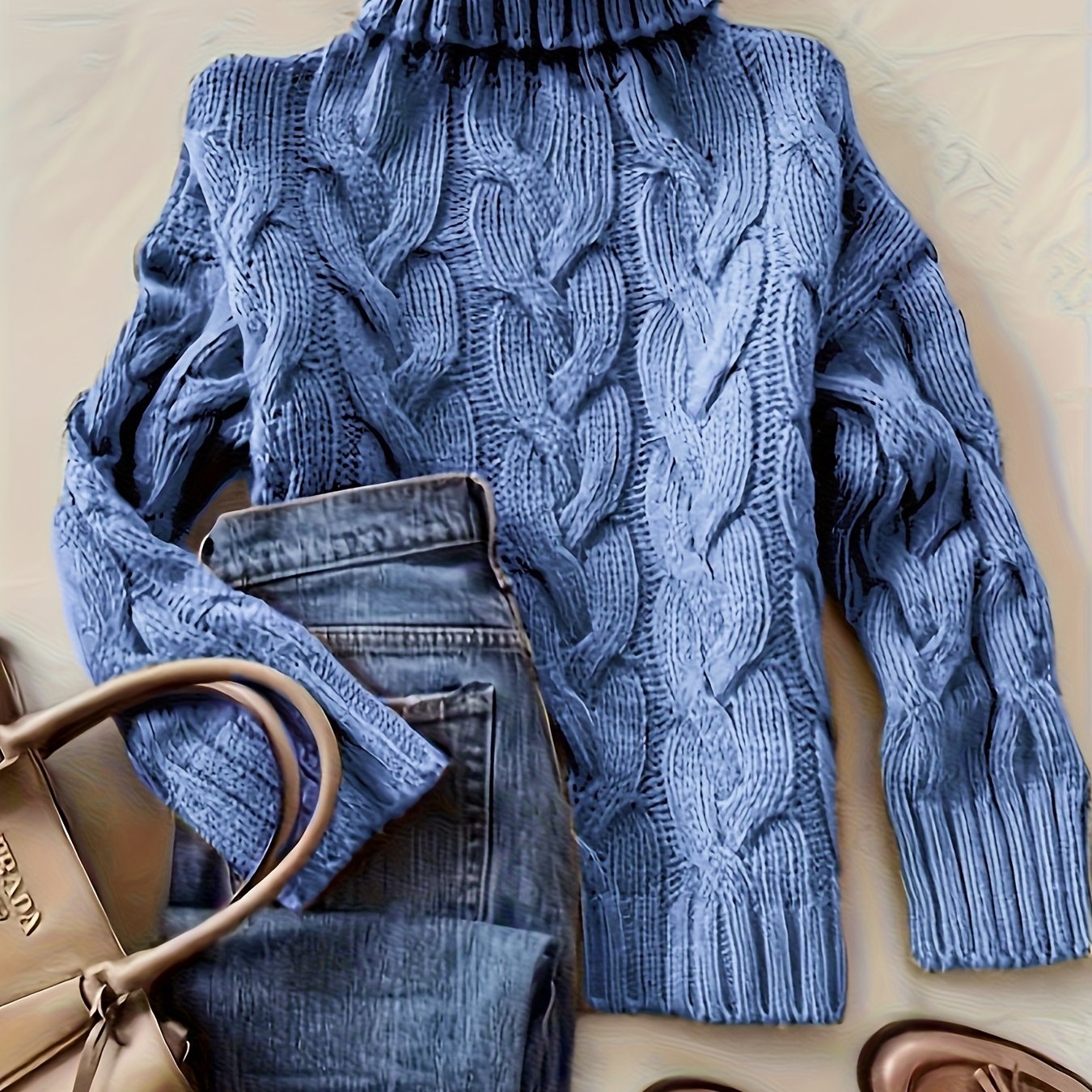 TEMU Pull élégant à col en côtes pour femmes | Collection Automne/Hiver, couleur unie, ceinture, rembourrage de poitrine