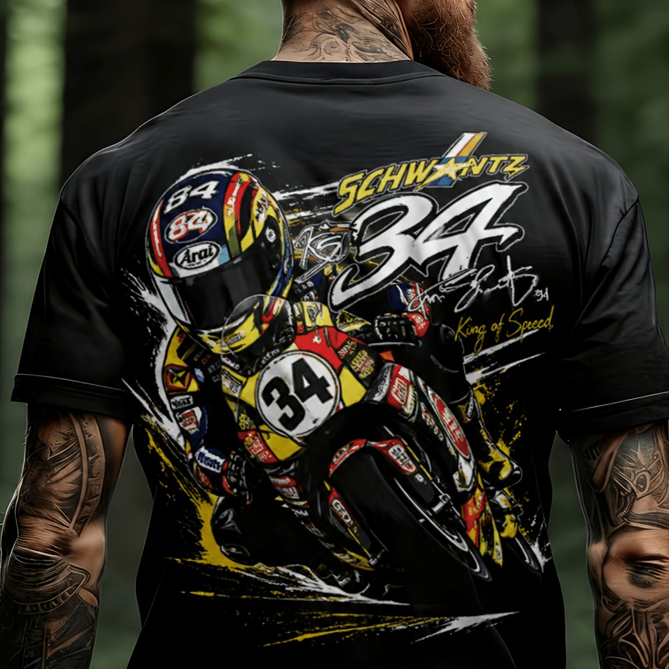 Men's Short Sleeve Racing Motorcycle Rider Graphic T-shirt, Retro Streetwear Style, Casual Daily Wear, Summer Outfit, Ideal For Weekend Trips