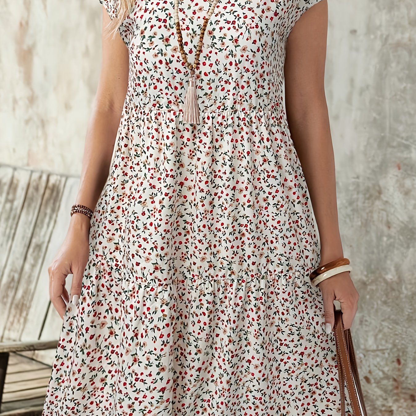 TEMU Women's Floral Print A-line Dress - Flared Skirt, Non-stretchy Fabric For Summer, Parties, , Everyday Outfits - Elegant Floral Dress For Women,