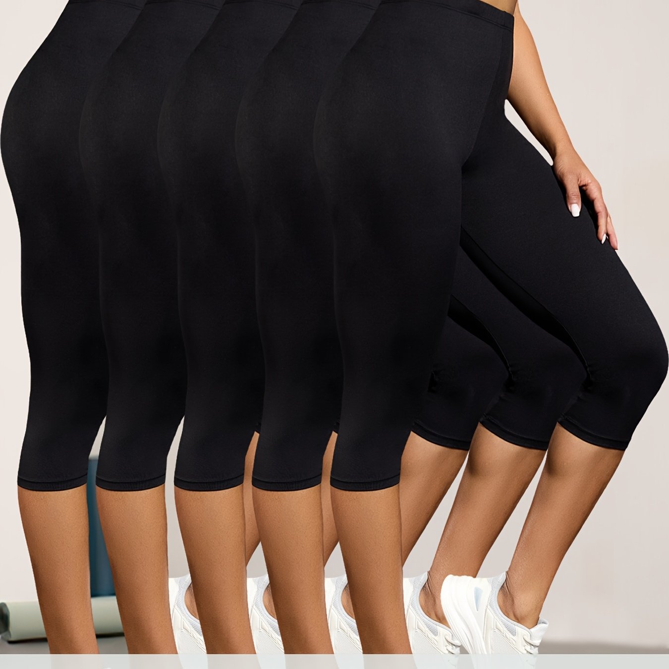 Set Of 5 Capri Leggings For Women, Designed For Workouts, Running, Yoga, And Athletic Activities Without Being