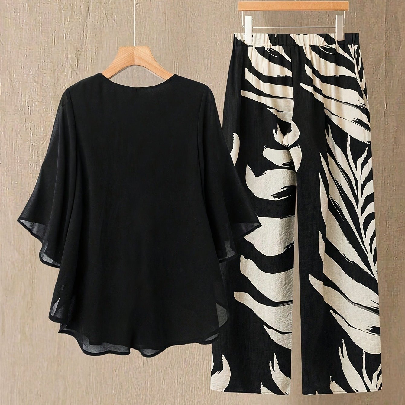 TEMU Plus Size, Fall New Arrival Women's Casual Outfit - Elegant Blouse And High Waist Pants 2pcs Set