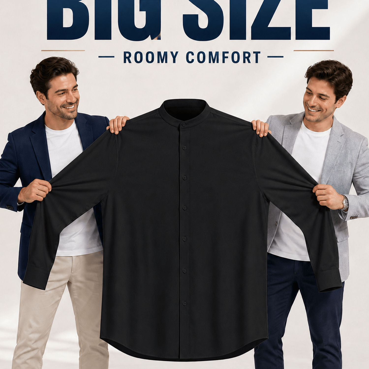 Image of Men's Plus Size Shirt, Commuter Plus Size Shirt For Chubby Guys, Stand Collar Plus Size Shirt, Breathable, Durable, Stretchy, Non-restrictive, Outdoor, Golf, Fishing, Travel, And Size Shirt