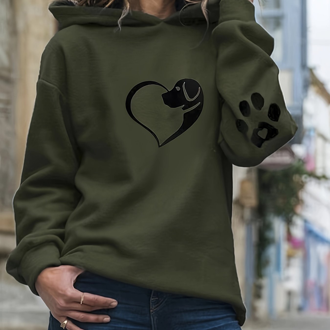 New Women's Sweater Animal Head Printed Hooded Loose Fit Sweater