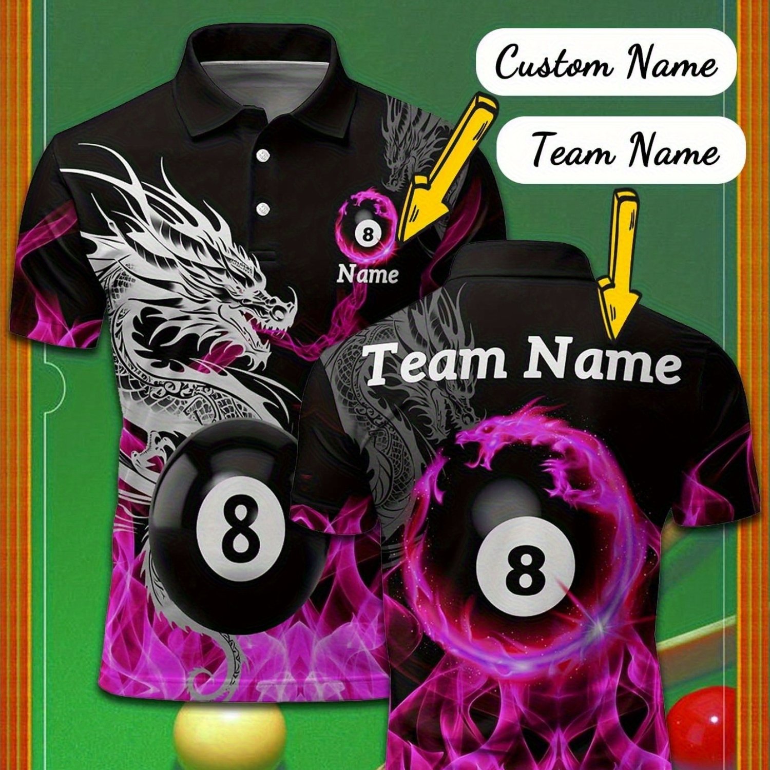 TEMU Custom Billiard Pattern Shirts, Supporting Customization Of Names And Team Names, Featuring A 3d Printing Design That Showcases . Comfortable