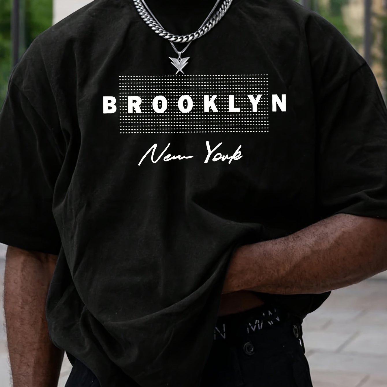 TEMU "brooklyn" Men's Letter Print Round Neck T-shirt, Short Sleeves For Summer Outdoor Sports