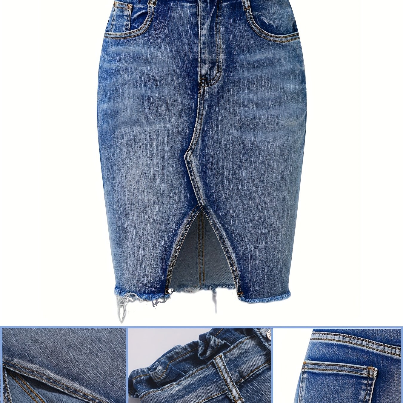 Vintage Washed High-waist Elastic Half-length Bodycon Denim Skirt