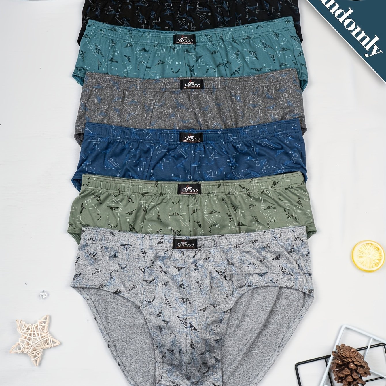 TEMU 6pcs Mixed Colors Men's Printed Triangle Briefs, Men's Cool, Breathable, Comfortable, And Soft Triangle Briefs, Men's High-elastic Waistband