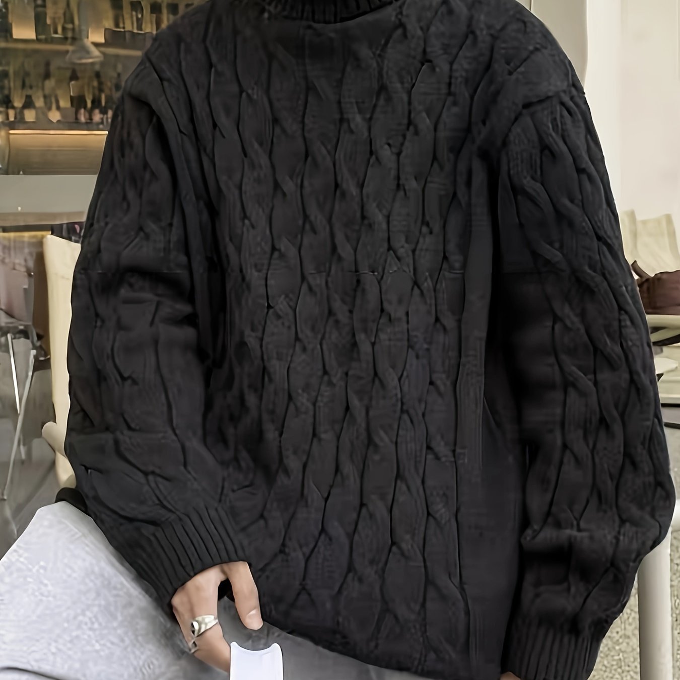 Plus Size Men's Casual Style Long sleeved Crew Neck Sweater - Temu