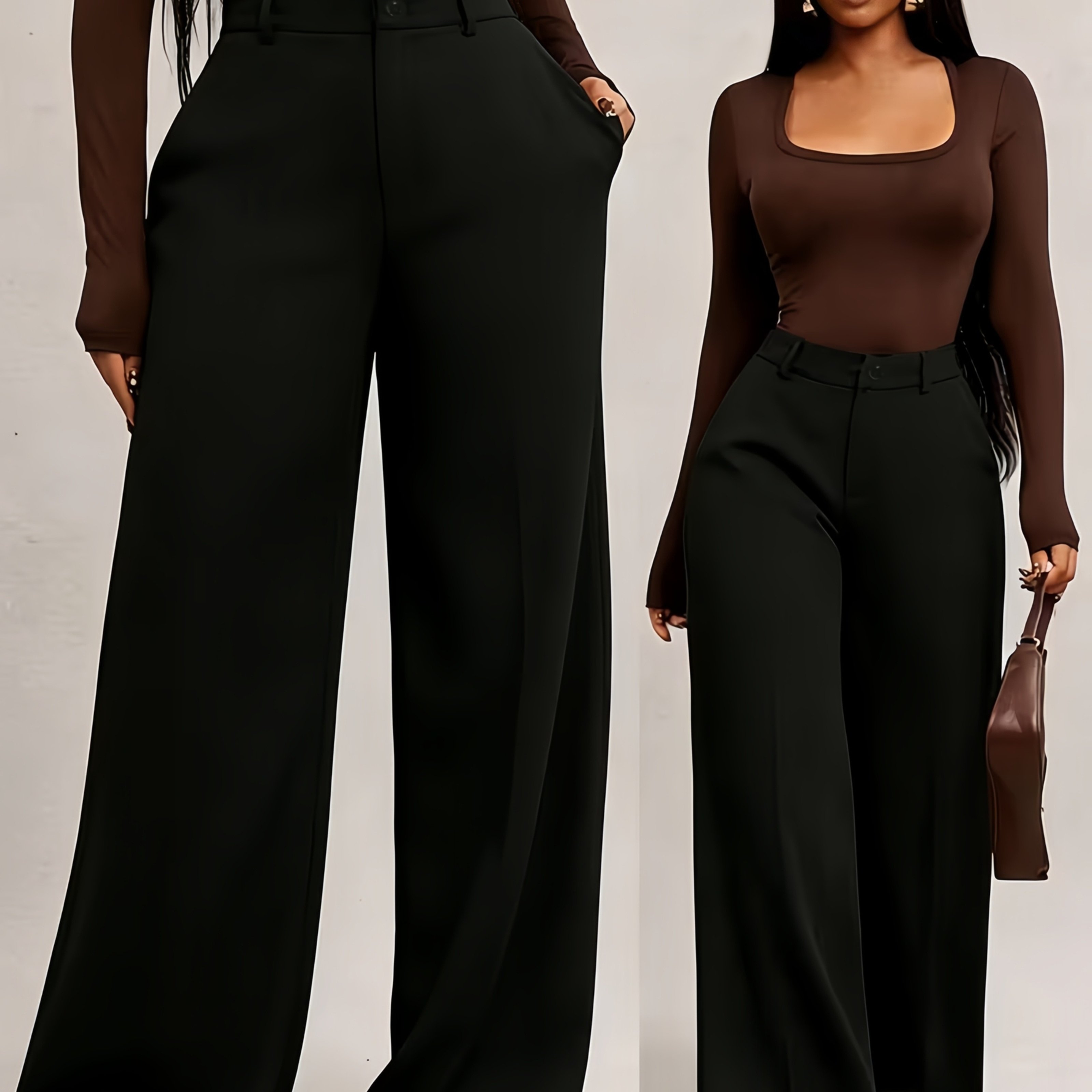 TEMU Women's Casual Trousers, Office Dress Pants, Elegant Black Straight Leg Pants